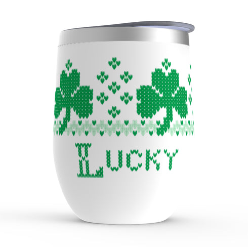 Shamrock Stemless Wine Tumblers, Irish Knitter Wine Tumbler, Knitter Gift, Red Headed Knitter Gift, Knitting Tumbler